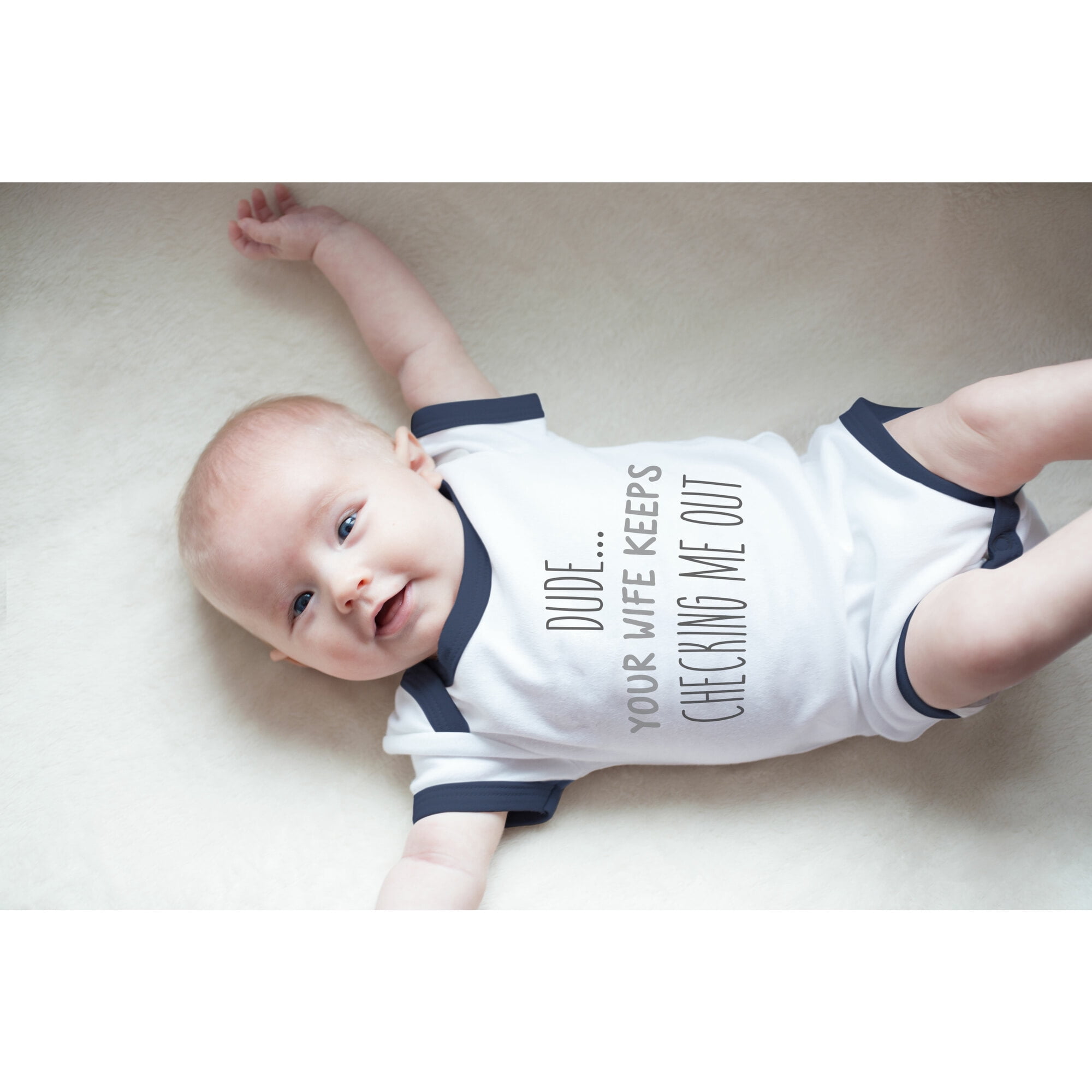 Pavilion Gift Company - Checking Me Out - 6-12 Months
Navy Trimmed Onesie