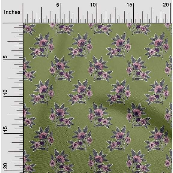 oneOone Organic Cotton Poplin Twill Fabric Leaves & Floral Block Print Fabric By Yard 42 Inch Wide