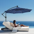 thumbnail image 2 of Patbrela 10ft Offset Patio Umbrella with Base, Cantilever Hanging Outdoor Umbrella with Solar Light Strips, Tilt Adjustment, Market Umbrella for Yard, Garden, Beach, Pool & Deck, Navy, 2 of 10