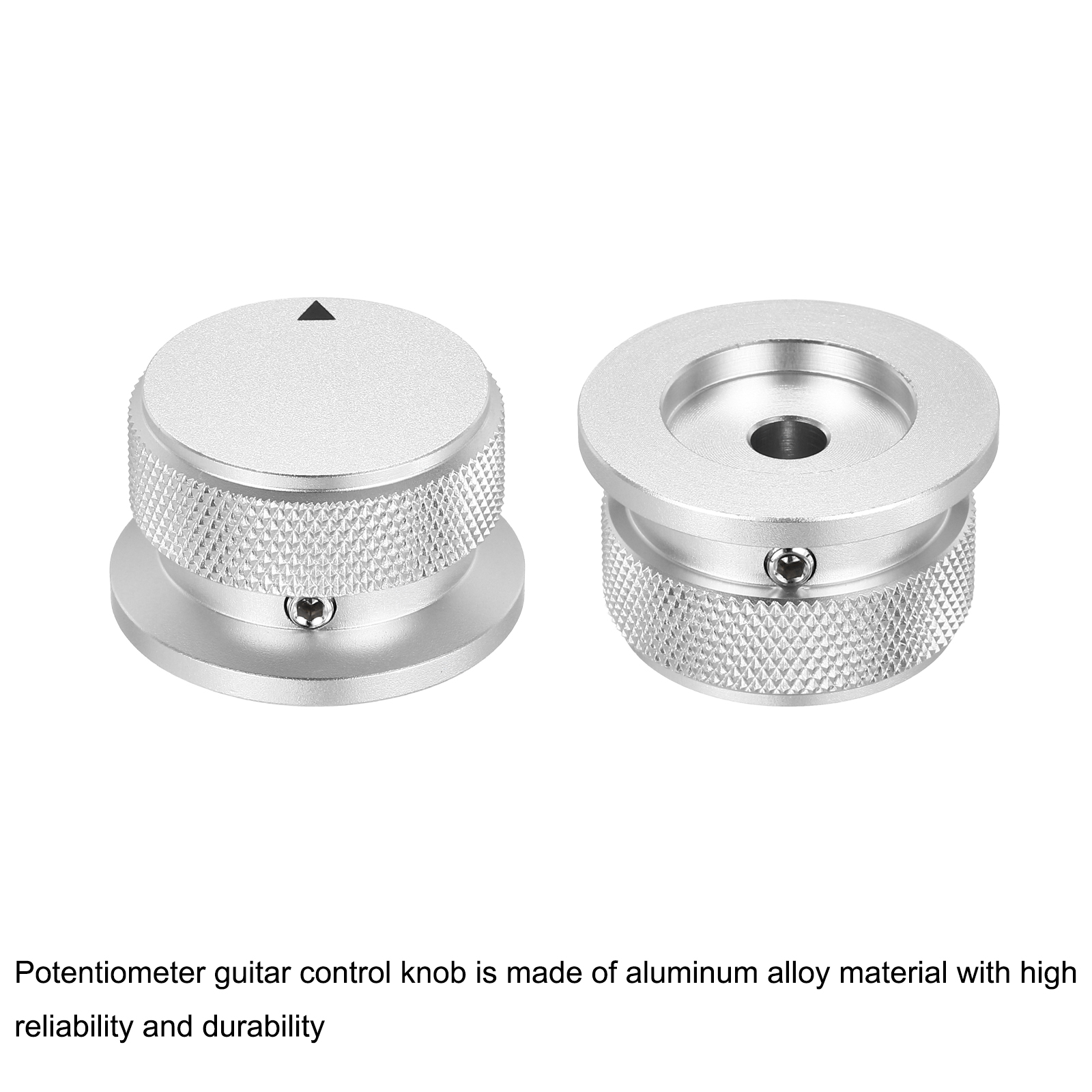 2 Pcs Aluminium Potentiometer Knobs, 1/4" (6mm) Universal Volume Tone Control Knobs with Arrow Indicator, 4/5" Silver(34x20mm)