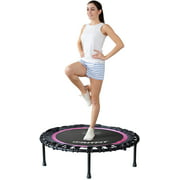 RitFit 40″ Mini Trampoline for Adults and Kids, Indoor Rebounder Trampoline for Adults with 440lb Max Load, Thick Legs with Rubber Bottom for Safety and Quieter Bounce（Pink）