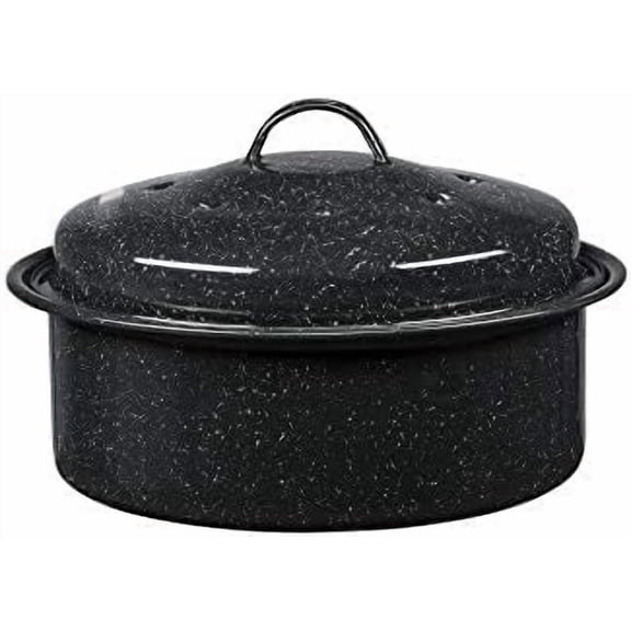8.7-Inch Small Covered Round Roaster, 3Lb Capacity – Mini Roaster Enamel Steel Cookware, Dishwasher Safe & PFOA-Free, Even Heat Distribution for Poultry, Meat, Vegetables (Speckled Black)
