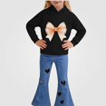 thumbnail image 2 of Vornjynx Girls 2 Piece Outfit（2-7）Hooded Sweatshirt with Butterfly Bow Print and Flared Pants Set Casual Clothing Set Black Size 7, 2 of 9