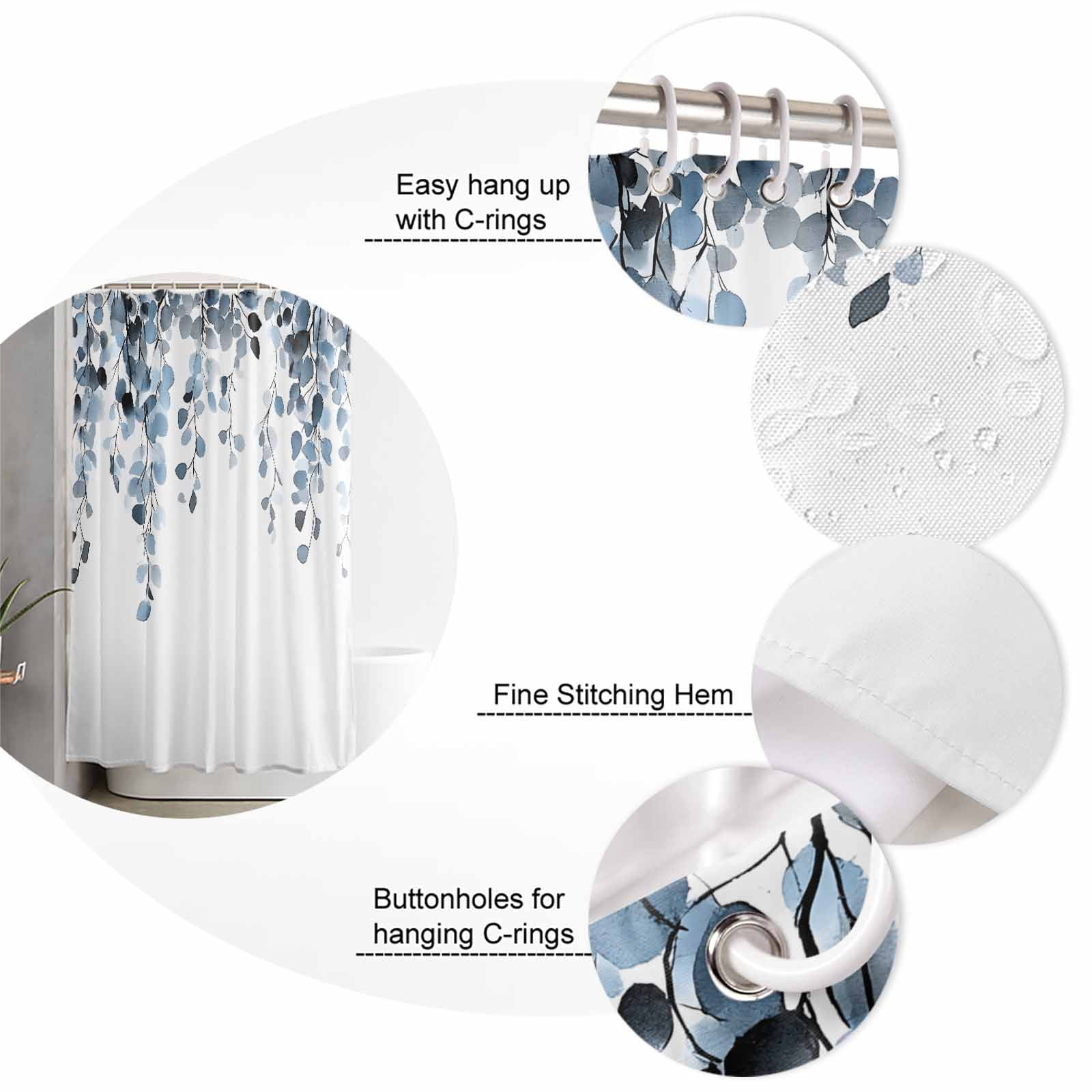 Small Stall Shower Curtain 36x72 Inch Narrow Half Size Blue Eucalyptus Leaves Bath Curtains Bathroom Decor Summer Farmhouse Botanical Waterproof Fabric Shower Curtain Set with Hooks 36 Inch