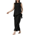 thumbnail image 4 of INSPIRE CHIC Pant Suits for Women's 2 Piece Outfits Casual Sleeveless Tunic Top Elastic Waist Wide Leg Pants Black XL, 4 of 5