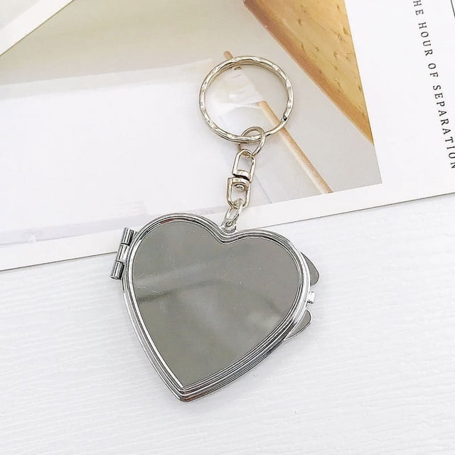 Shisuyan 2 Pcs Porte-Clés Miroir Rabattable en Forme de Cœur Miroir Compact Double Face pour Décoration de Sac à Main pour Femmes