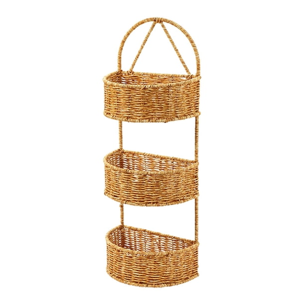 Cesta de Pared Tejida Organizador Colgante de Imitación Ratán Canasta para Estantería Decoración Y Macetero Adecuada para Baño Cocina Dormitorio Jardí Semicírculo 3 capas