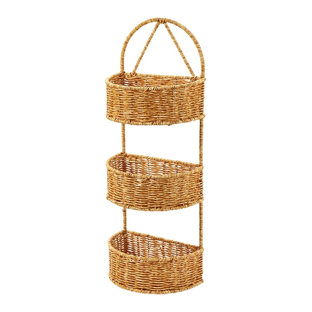Cesta de pared de imitación ratán, cesta para guardar objetos pequeños, cesta colgante tejida Semicírculo 3 capas
