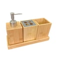 thumbnail image 4 of Juego de 4 accesorios de baño, estuche de almacenamiento para vaso de enjuague bucal, bandeja de bambú multifunción para cepillos de dientes para baño, 4 of 8