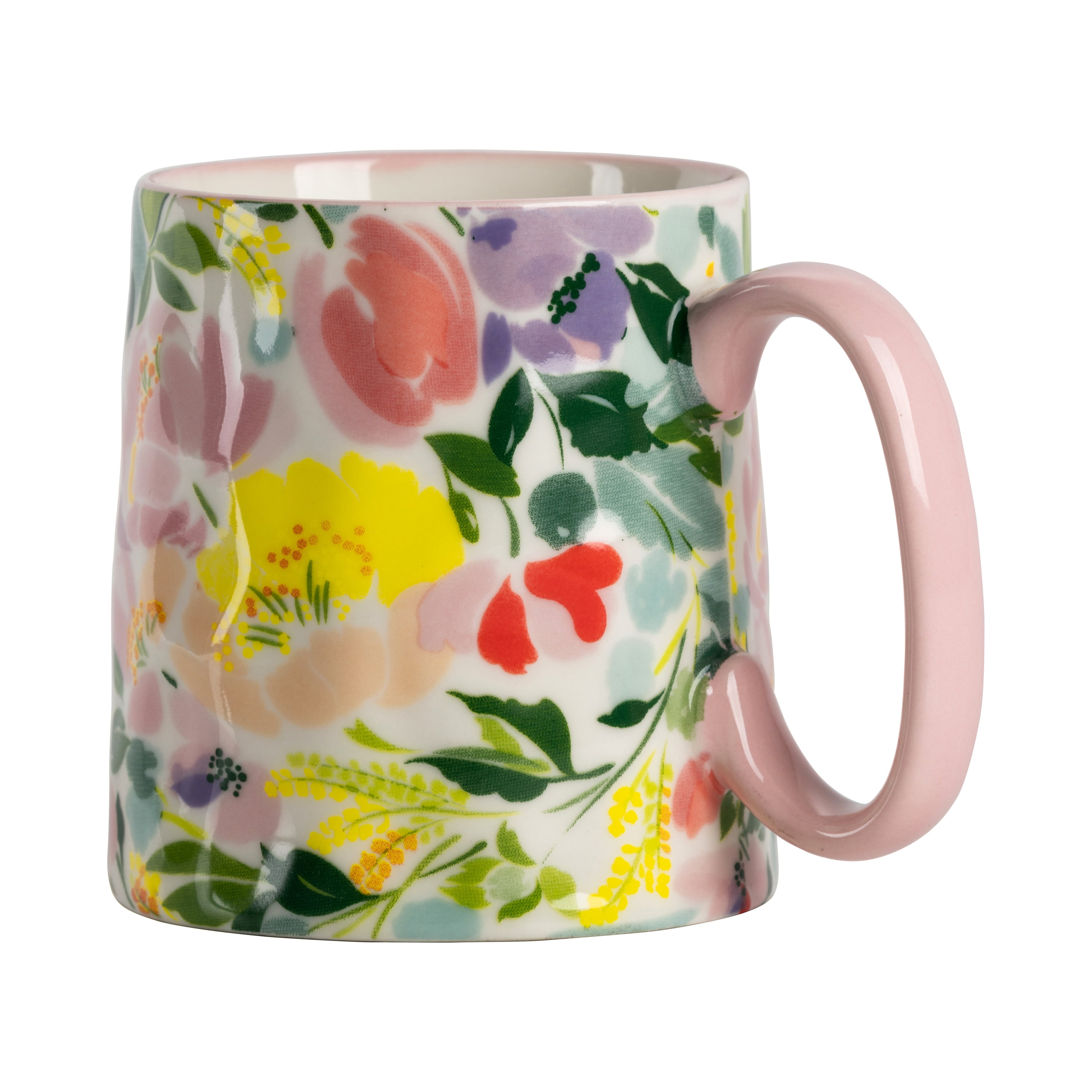 10 Strawberry Street Bella Pink Peony Watercolor 14 oz. Ceramic Mug, Set of 4