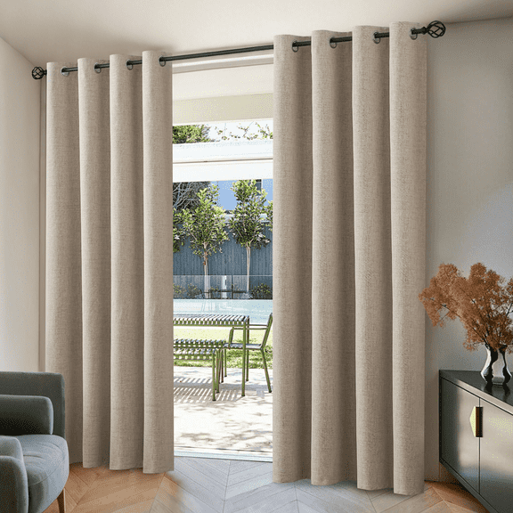 Yakamok Oatmeal 100% Blackout Natural Linen Curtains 84 Inches Long for Living Room, Room Darkening Textured Curtains for Bedroom with White Liner 2 Panels