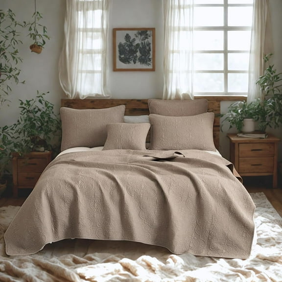 DaDa Bedding Elegant Matelasse Bedspread Set - 100% Cotton Fabric Floral Sand  Quilted Coverlet - Lightweight Breathable Textured Neutral Tan Beige Taupe Brown - Twin - 2-Pieces