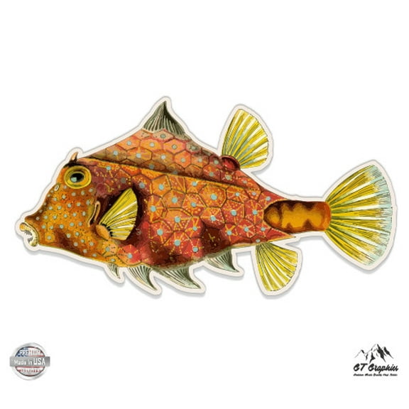 Fish Vintage Design - 3" Vinyl Sticker - For Car Laptop I-Pad Phone Helmet Hard Hat - Waterproof Decal