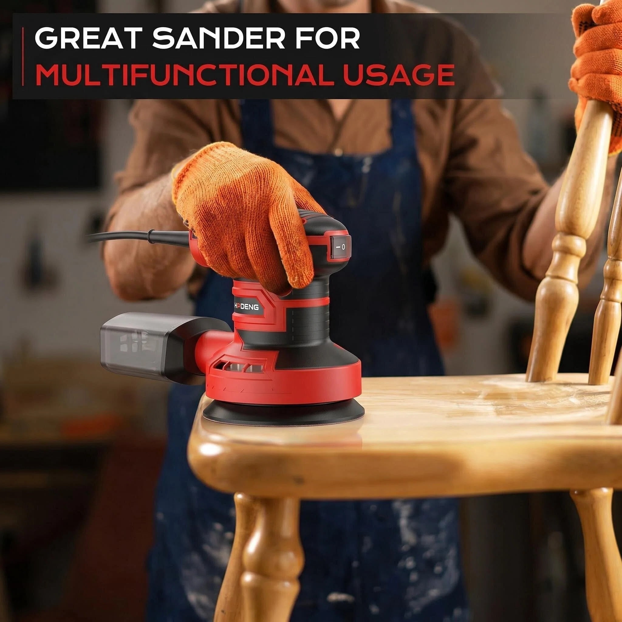 STORGENER 5" Random Orbital Sander with Vacuum Dust Collector, 6 Various Speeds, 16Pcs Sandpapers for Woodworking & Sanding