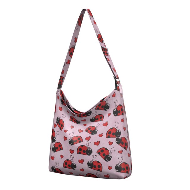 Sac Fourre-Tout en Toile Coccinelle Mignonne – Motif Dessin Animé à Pois Rouges, Imprimé Coccinelle de Jardin, Réutilisable et Écologique