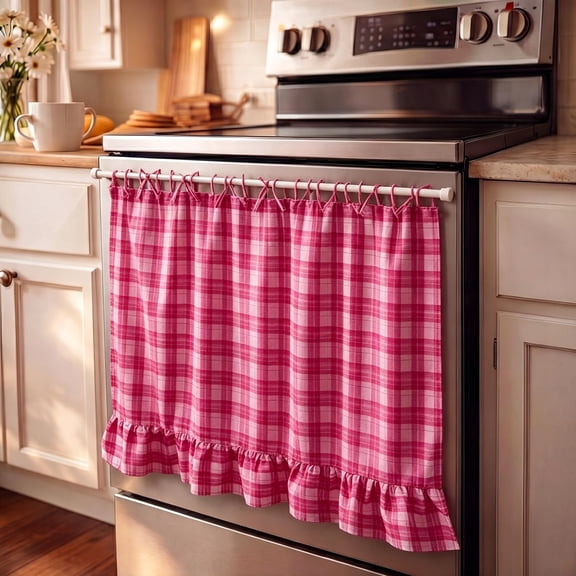 Oven Curtain Skirt Clearance Handmade Farmhouse Kitchen Décor, Oven Curtain Tie Top, Heat-Resistant, Effortless Install, Hide Clutter & Elevate Style