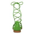 thumbnail image 4 of FSJ Women Open Toe Lace up Gladiator Sandals Woven Strappy Ankle Wrap Flats Summer Beach Outdoor Shoes Size 15 Green, 4 of 5