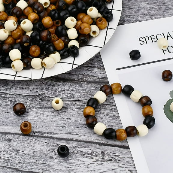 400Pcs Large Hole Wooden Craft Beads 4 Colors 12x11mm Natural Barrel Wood Loose Beads Spacer Beads Big Hole Beads Assorted for Jewelry Making Decoration Bracelet DIY Handmade