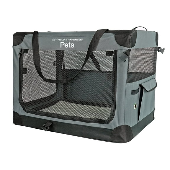 Ashfield & Harkness: Collapsible Soft Dog Crate - 36" - Gray, Sherpa Lined Mat, Durable Mesh Windows, Portable Foldable Pet Kennel, Indoor & Outdoor