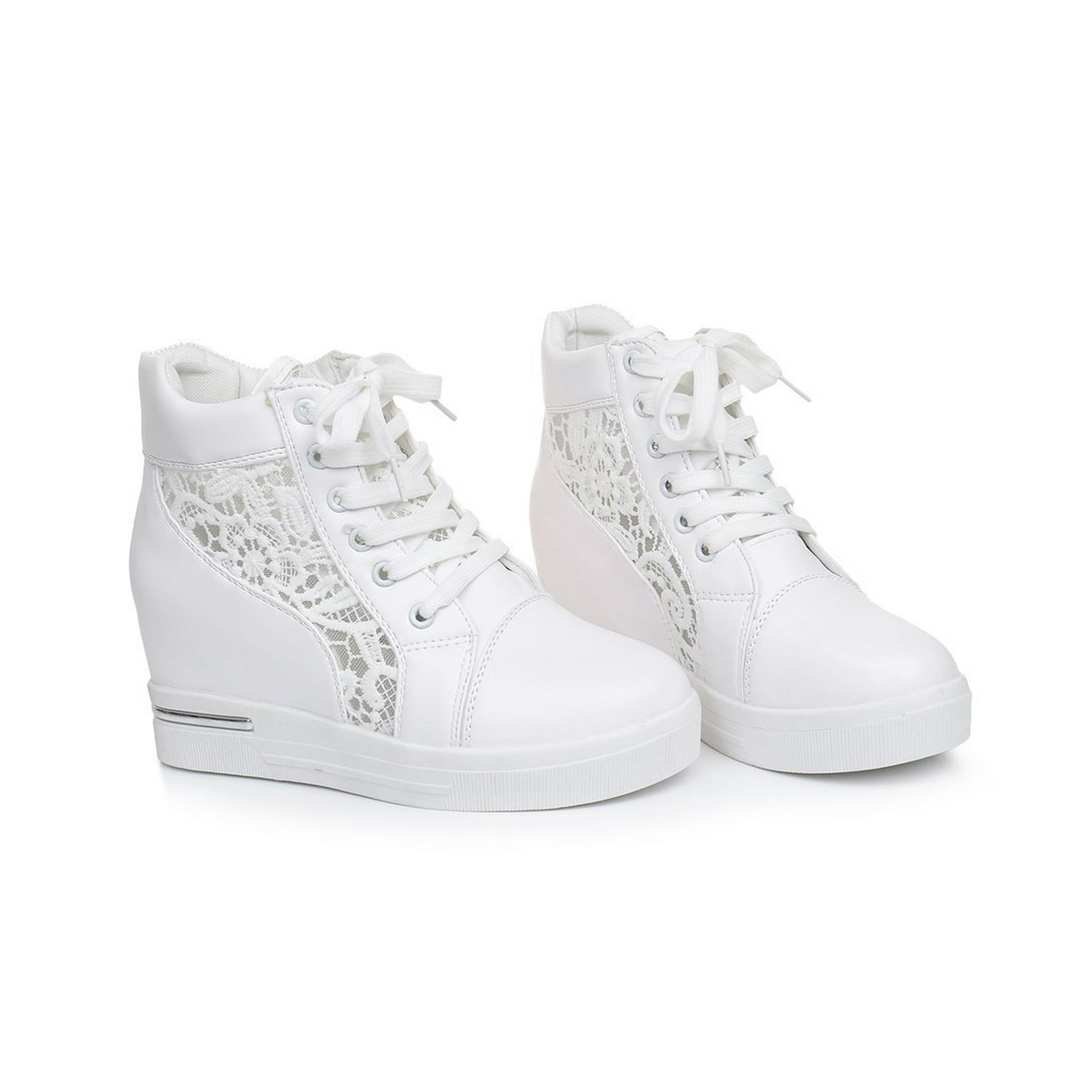 1 Pair Women Fashion High top Shoes Girls Summer High top Sports Shoes Breathable Lace up Mesh Sneaker Hiking Exercise Workout Footwear