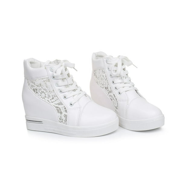 1 Pair Women Fashion High top Shoes Girls Summer High top Sports Shoes Breathable Lace up Mesh Sneaker Hiking Exercise Workout Footwear Walmart
