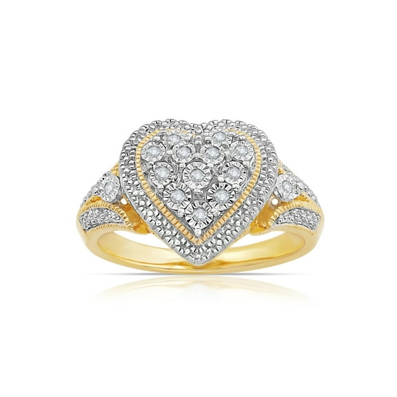 14k Gold Plated Sterling Silver 1/10 Ct.T.W. Diamond Heart Ring, Size 7