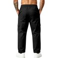 thumbnail image 3 of Cargo Pants for Mens Solid Color Multi Pocket Elastic Waist Drawstring Outdoor Workout Pants Casual Straight Leg Athletic Pants for Hiking, 3 of 8