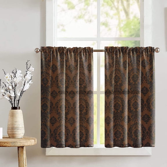Damask Taffeta Café Tier Curtains Window Treatment Kitchen Home Décor