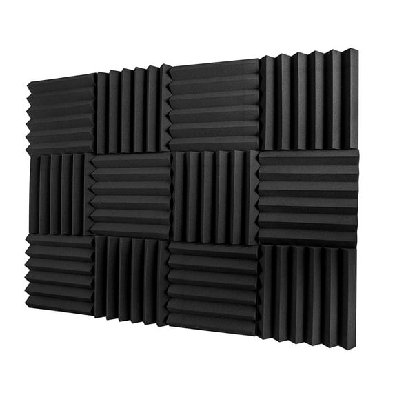 A2S Protection 12 Pack Acoustic Foam Panels 2" X 12" X 12" Soundproofing Studio Foam Wedge Tiles Fireproof - Ideal for Home & Studio Sound Insulation - Density 25Kg/CMB (Black 2" 12pcs)