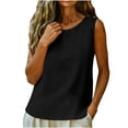 thumbnail image 5 of Fashion Women's Casual Solid Color Sleeveless Round Neck Button Blouses Pullover Top Black, 5 of 6
