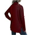 thumbnail image 4 of IROINID Women's Cowl Neck Pullover Sweater Solid Color Comfy Mid-Length Long Sleeve Split Knit Sweater, 4 of 8