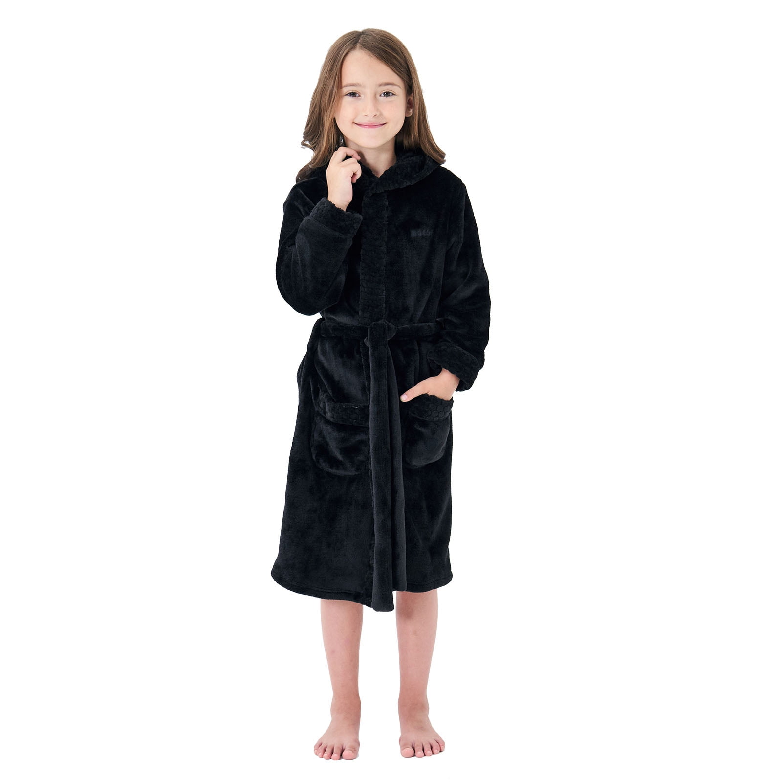 COUTEXYI Baby Boy Girls Flannel Bathrobe Ultra Soft Solid Color Long Sleeve  Lapel Design Robe with Belt and Pocket 