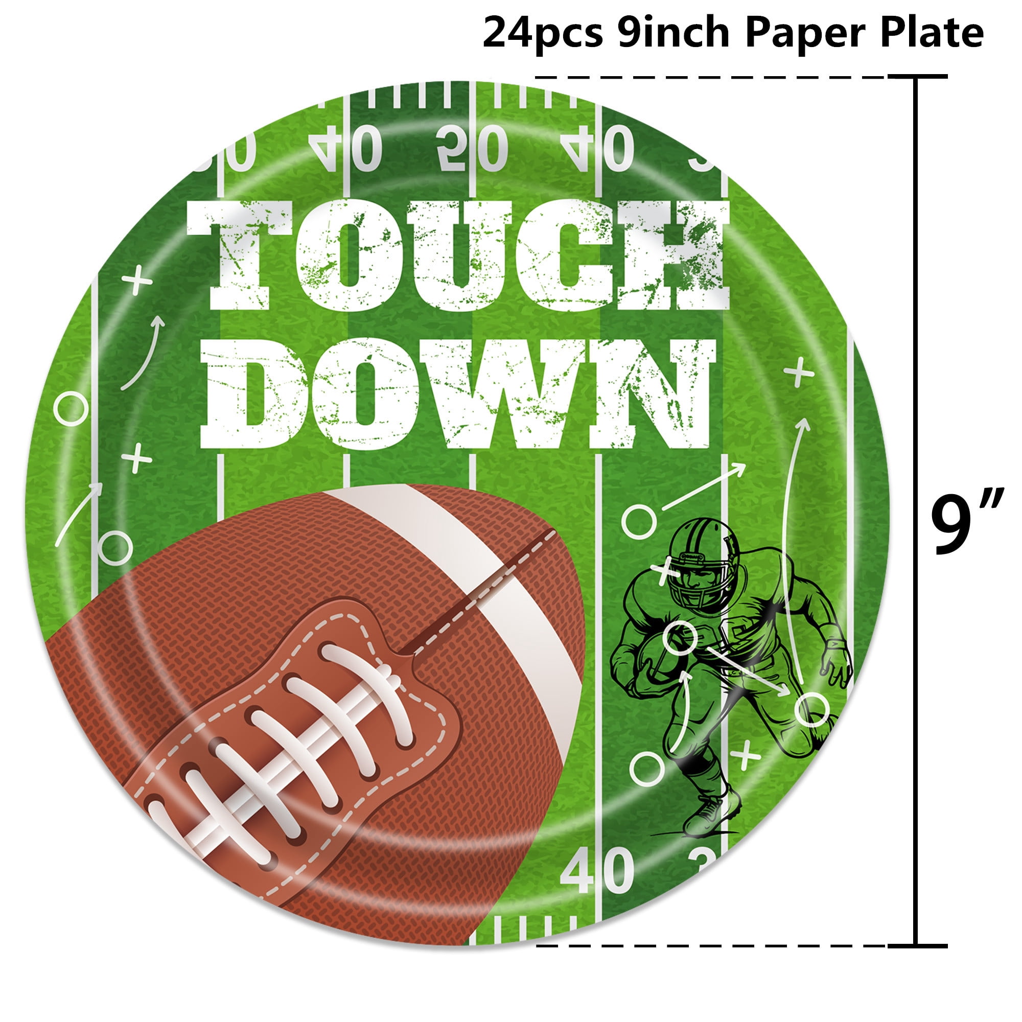 96 Pcs Football Game Disposable Tableware Set, Rugby Touchdown Party Supplies Kit with Dessert Plates Napkins Forks for Baby Shower Birthday Decorations, Serve 24 Guests