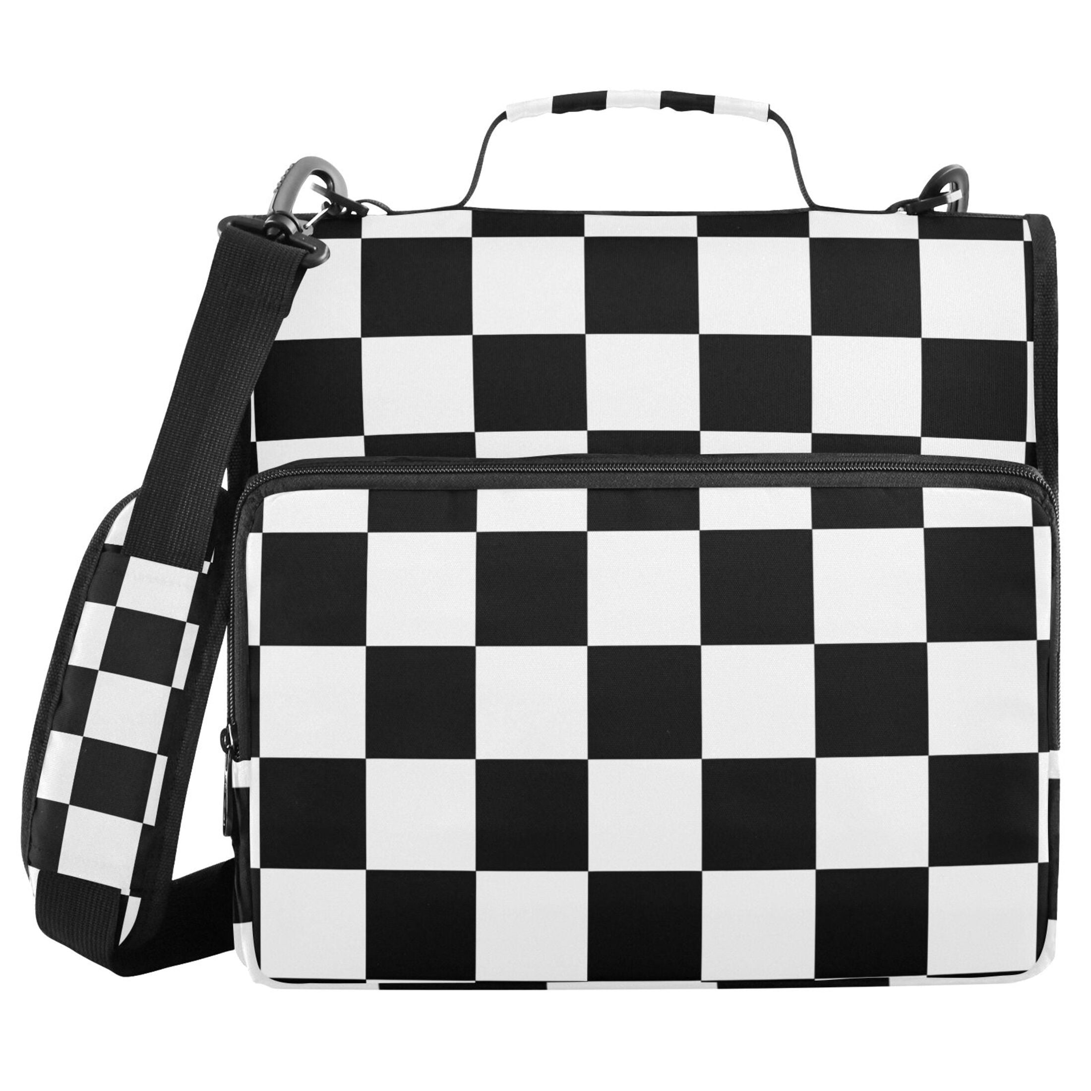ALAZA Zipper Binder White and Black Checkered Grid Art Pattern 3 Ring Trapper Keeper File Folder Organizer Bag