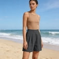 thumbnail image 3 of cocolona Summer Casual Pleated Beach Shorts for Women Solid Color Elastic Waist Wide Leg Shorts with Pocket, 3 of 5