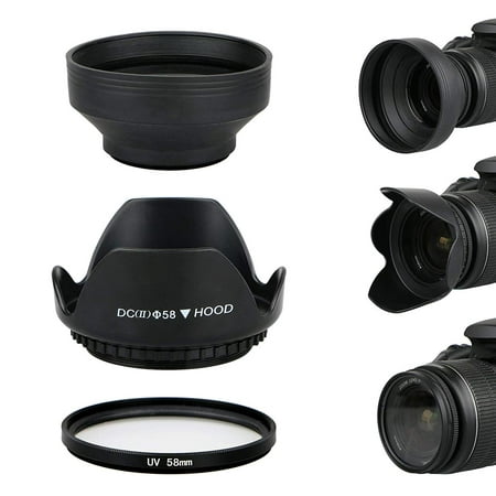 EEEKit 58mm Hard Lens Hood + 58mm Soft Lens Hood + 58mm UV Filter Lens Kit for Canon Rebel T7i T6S T6i T6 T5i T5 T4i T3i T3 T2i T1i XT XTi XSi SL1,Perfect for wide-angle, standard, telephoto