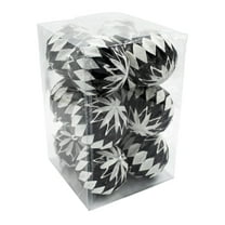 12 Pack Black, White and Silver Assorted Ball Ornaments