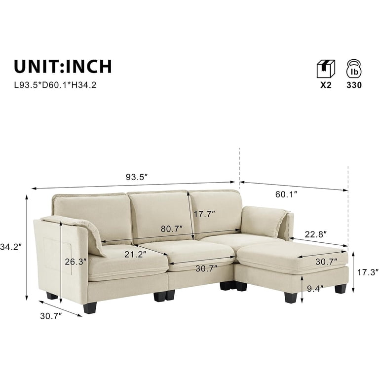 Howcool Cloud Modular Sectional Sofa, 93" L-Shaped, Beige photo 2