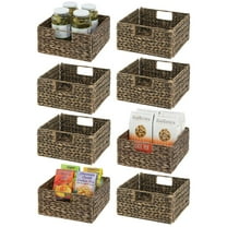 mDesign Woven Hyacinth Kitchen Basket Organizer with Handles, 8 Pack, Brown Wash