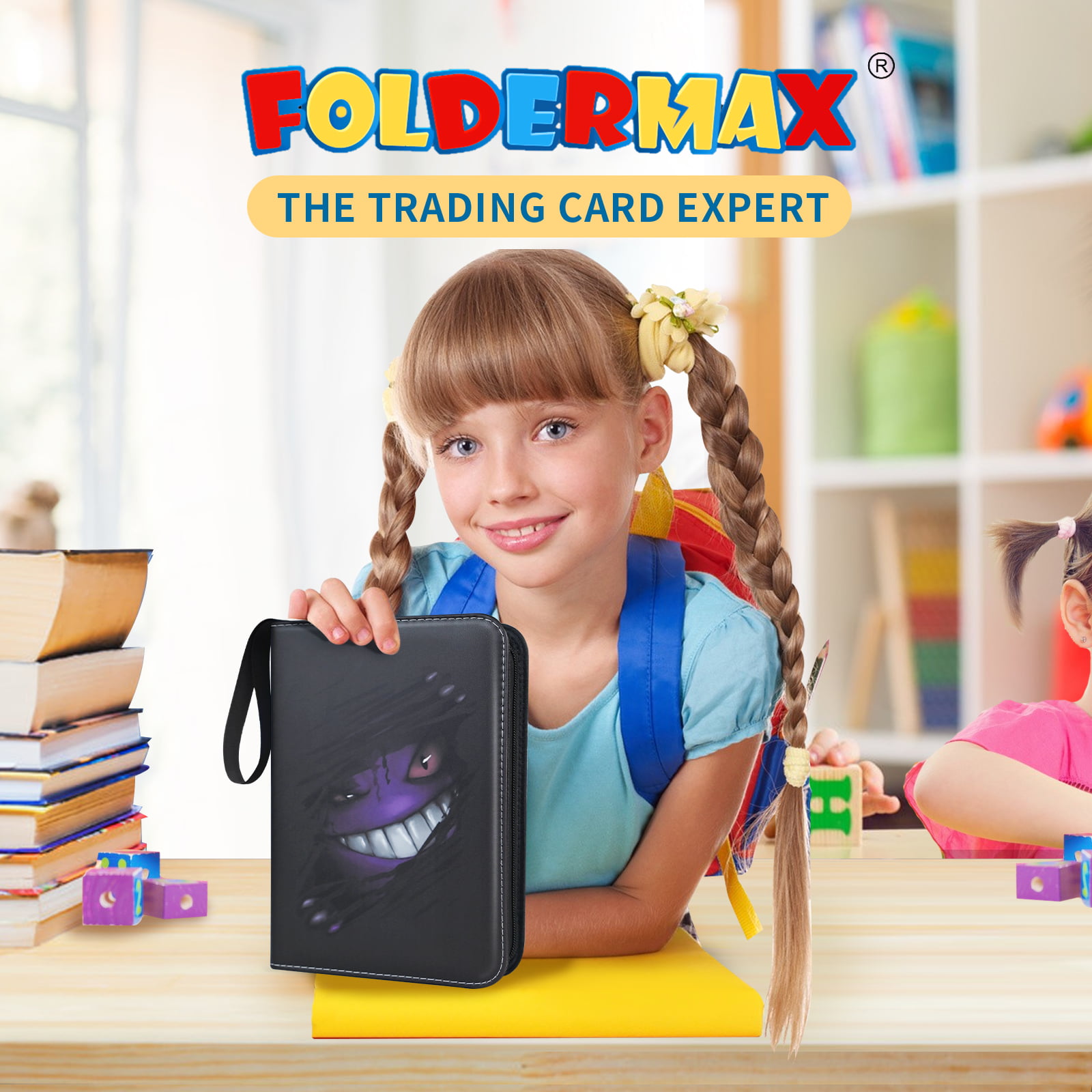 Foldermax Card Binder for Pokemon Cards Binder 4-Pocket 400 Cards Trading Card Games Collection Binder with 50 Removable Sleeves 