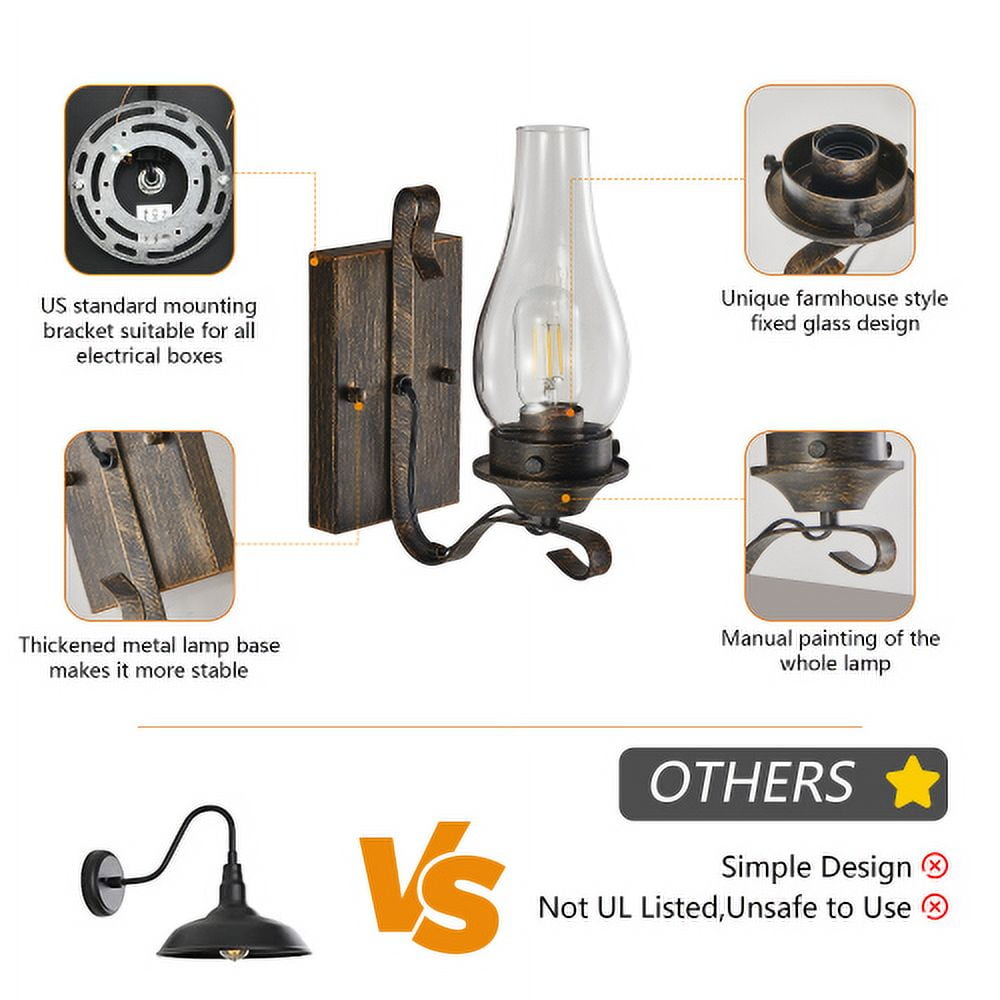 ACE-LIGHTS,2-pack Rustic Farmhouse Wall Sconces,Vintage Industrial Plug-in Wall Lights(Bulb Not Included) with Clear Glass Shade for Living Room,Dining Room,Bedroom,Hallway,Entrance(Black Gold).