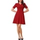 thumbnail image 2 of Vestido de Negocios INSPIRE CHIC para Mujer, con escote corazón, plisado, de manga corta, corte A, vestido ajustado M Rojo, 2 of 6