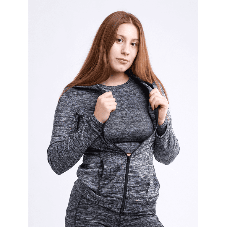 Yelete Women's Activewear Zip Up Workout Jacket w Hoodie, Charcoal Grey,  Medium