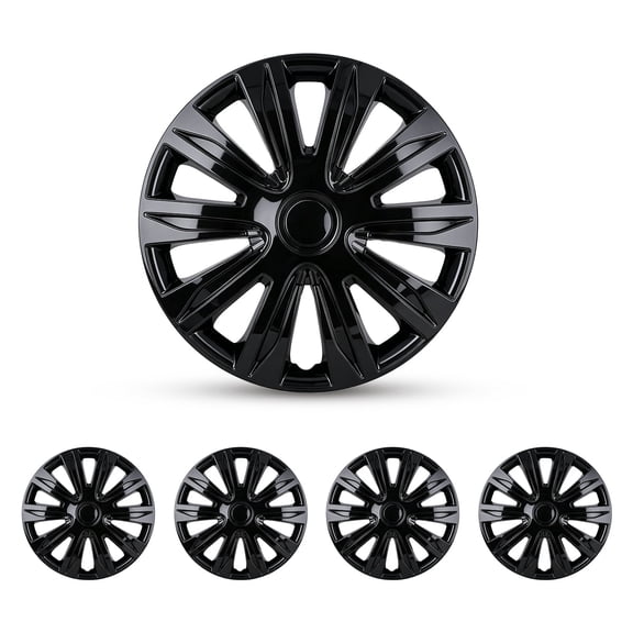 15 inch Universal Hubcaps Snap-On Car Truck SUV, ABS PC Wheel Rims Cover, Black Lacquer(4 Pack)