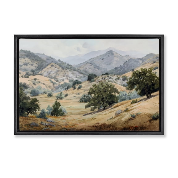 Stupell Industries Traditional Mountains and Trees Valley View Black Floating Frame Canvas Art, 25 x 17, by Petals Prints Design