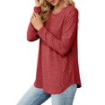thumbnail image 2 of Blusas de Larga con Cuello Redondo para Mujer, Blusas Holgadas con Botones para Otoño e Invierno 2025. Rojo S, 2 of 10