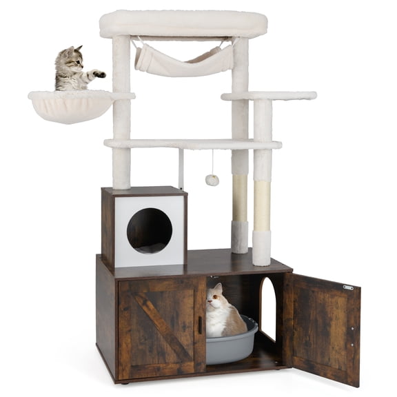 Gymax 59 inch Cat Tree w/ Litter Box Enclosure w/ Hidden Washroom Scratching Posts