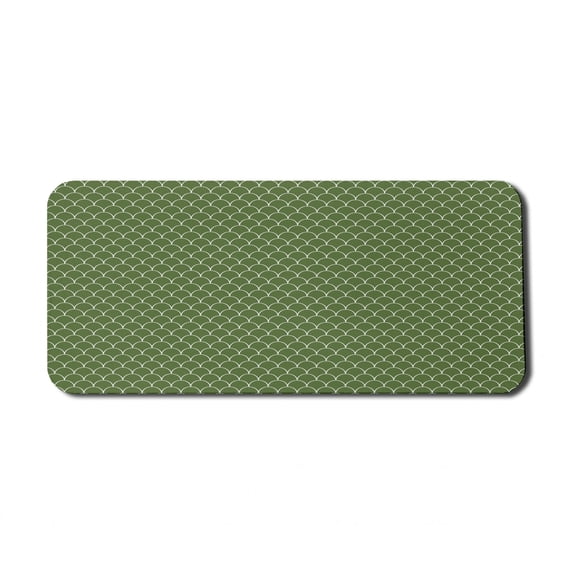Green Computer Mouse Pad, Vivid Forest Natural Colored Geometric Wave Like Round Edged Shaped Image, Rectangle Non-Slip Rubber Mousepad X-Large, 35" x 15", Olive Green and White, by Ambesonne