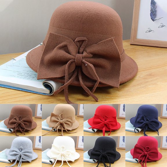 Summer Hot Sales Under $5 Black Church Hat GIJNRIUIUA Women Straw Bucket Hat Summer Beach Travel Packable Sun Hat Autumn and Winter Bow Knot Round Top Casual Fisherman's Basin Cap Small Bowler Hat