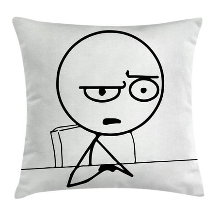 Humor Decor Throw Pillow Cushion Cover, So What Guy Meme Face Best Avatar WTF Icon Hipster Mascot Snobby Sign Picture, Decorative Square Accent Pillow Case, 18 X 18 Inches, Black White, by